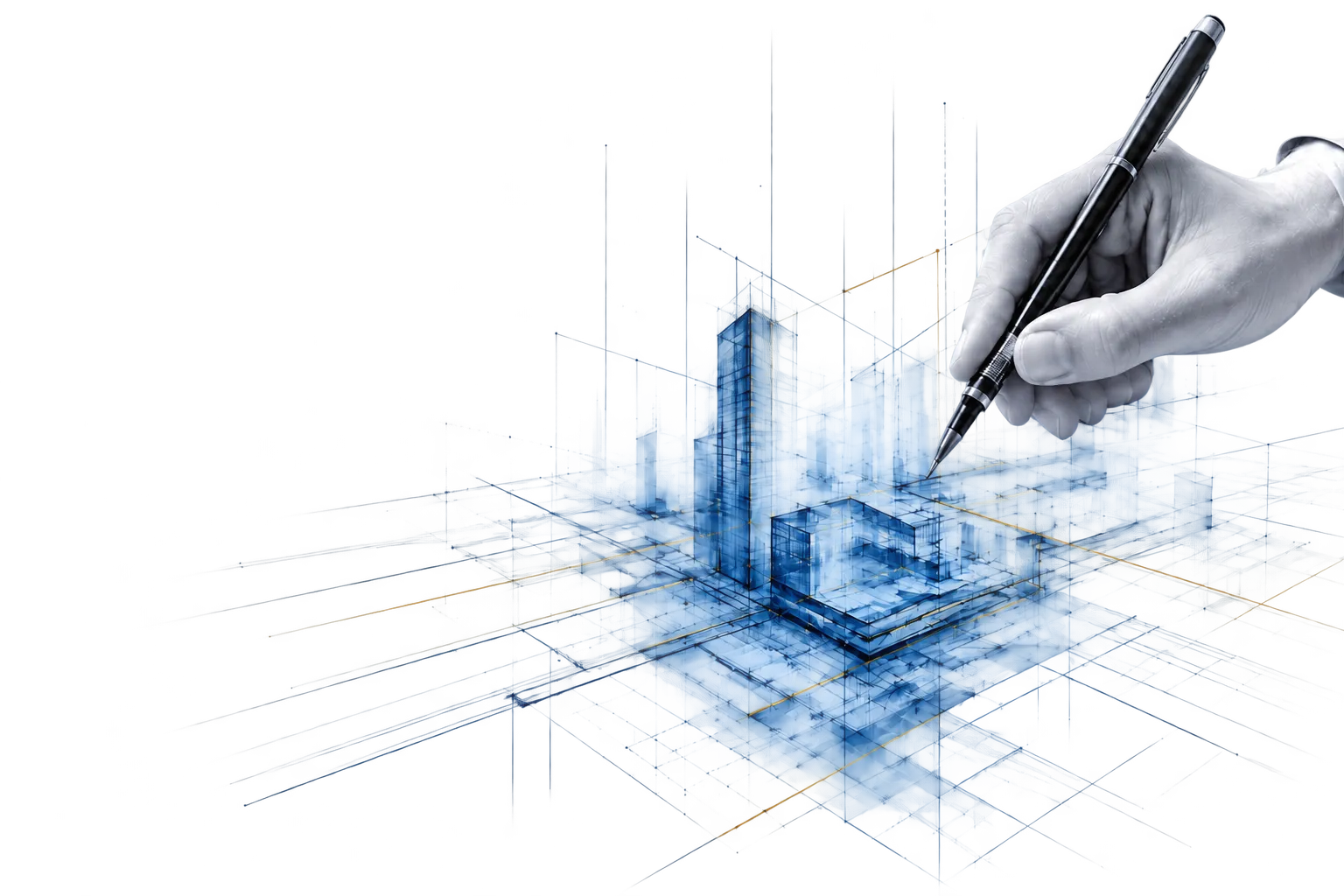 Hand drawing an architectural blueprint concept