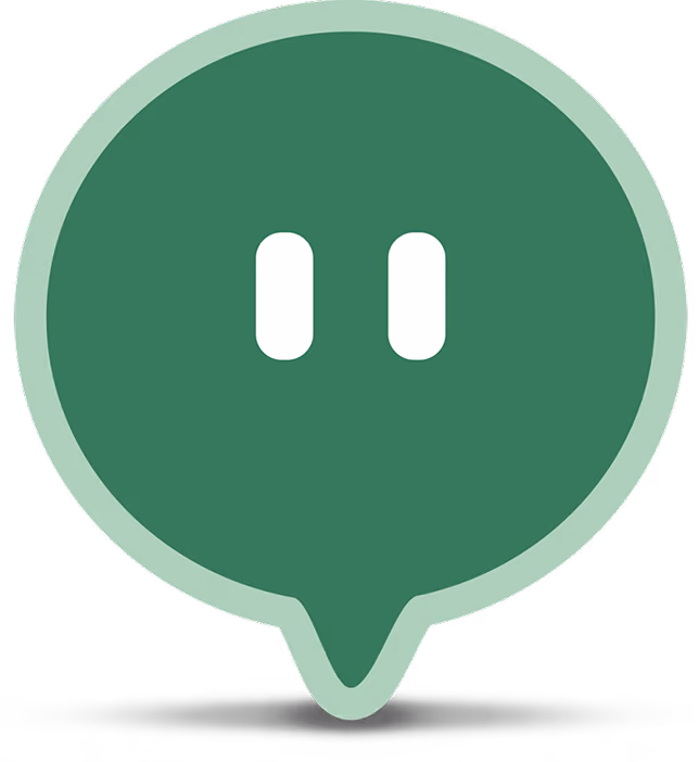 Green circular chat bubble icon with a lighter green outline and two vertical white dots inside, resembling a pause symbol.