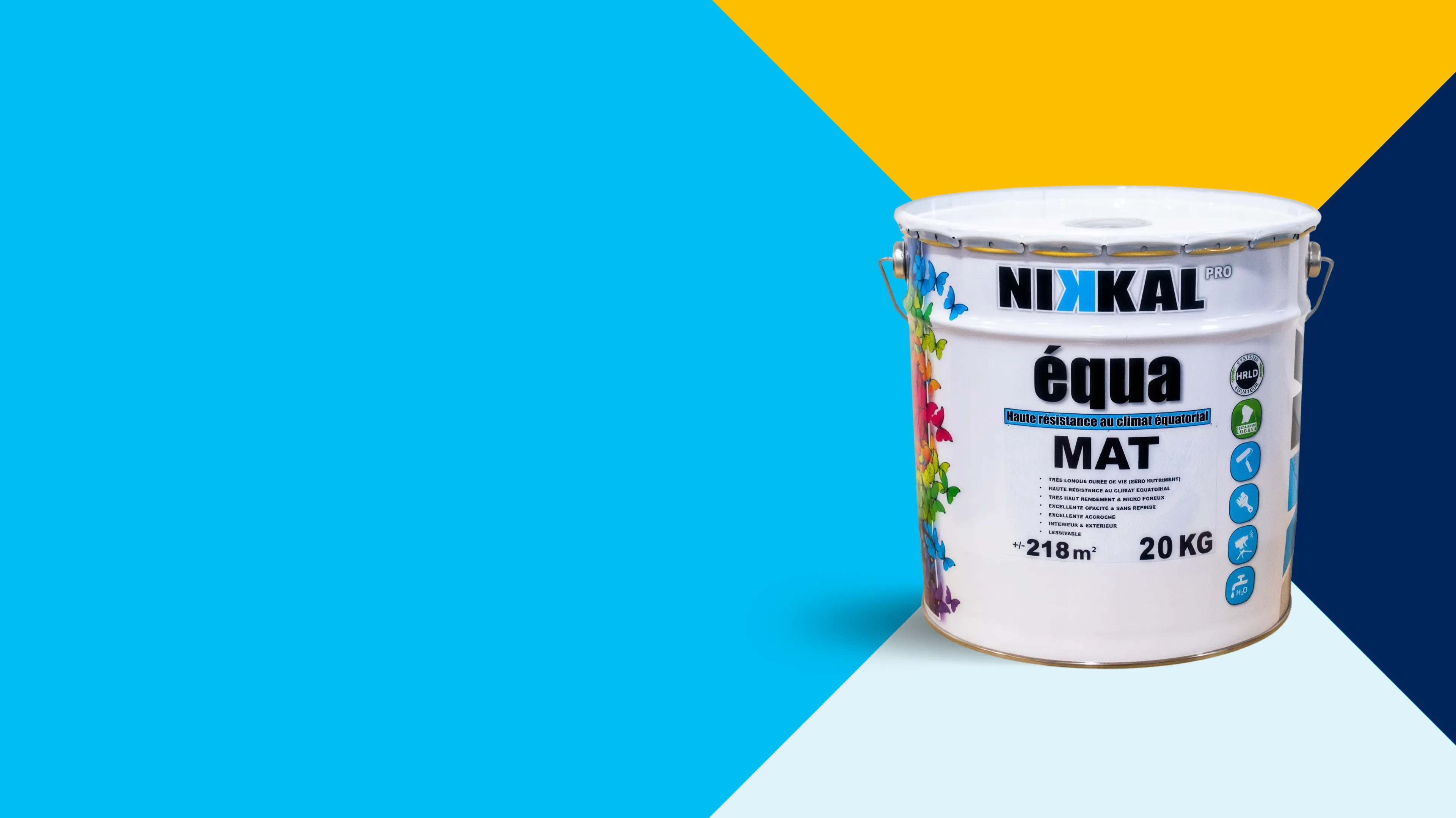 Pot de peinture Nikkal 5 litres, finition mate acrylique pour murs intérieurs lavables.