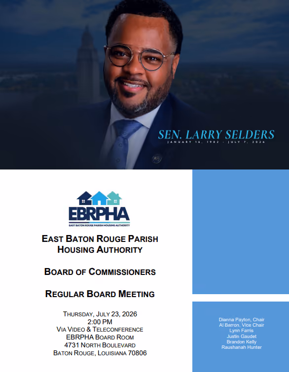 EBRPHA Board of Commissioners meeting agenda, July 23, 2026