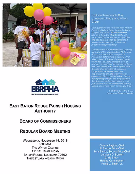 EBRPHA Board of Commissioners meeting agenda, November 14, 2018