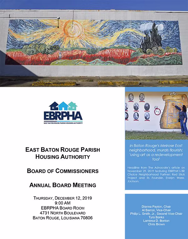 EBRPHA Board of Commissioners meeting agenda, December 12, 2019