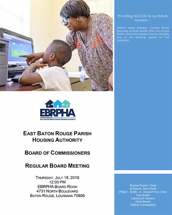 EBRPHA Board of Commissioners meeting agenda, July 18, 2019