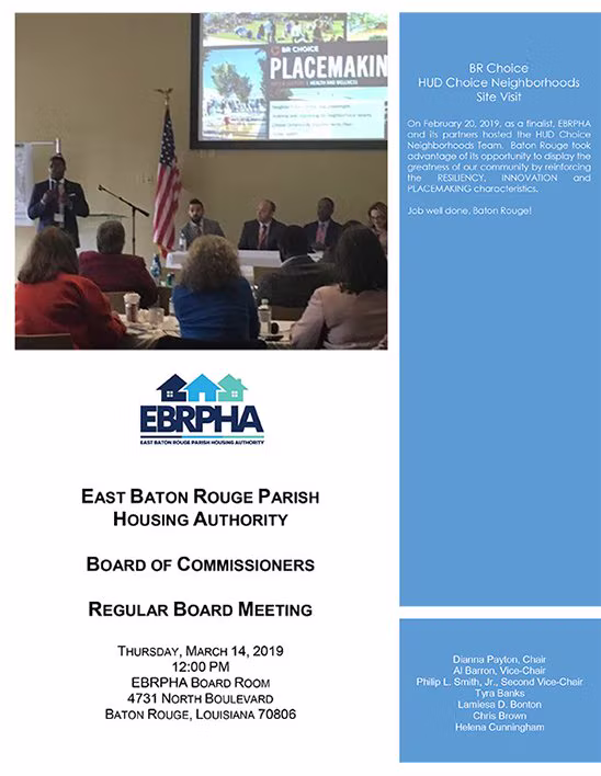 EBRPHA Board of Commissioners meeting agenda, March 14, 2019