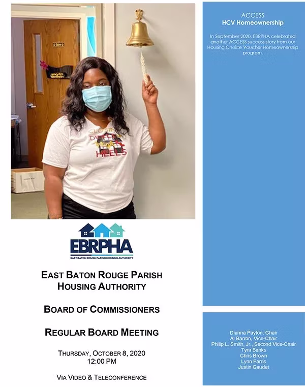 EBRPHA Board of Commissioners meeting agenda, October 8, 2020