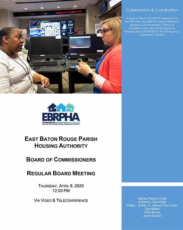 EBRPHA Board of Commissioners meeting agenda, April 9, 2020