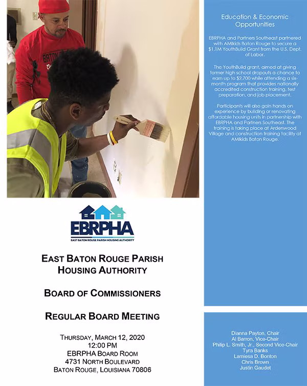 EBRPHA Board of Commissioners meeting agenda, March 12, 2020