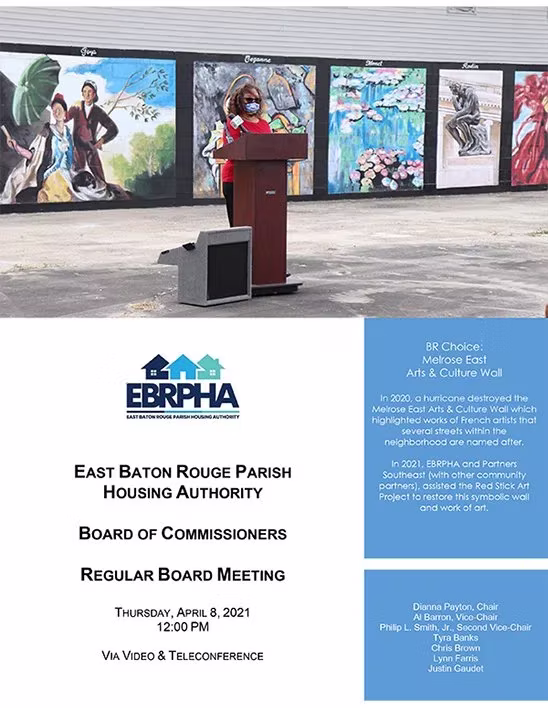 EBRPHA Board of Commissioners meeting agenda, April 8, 2021