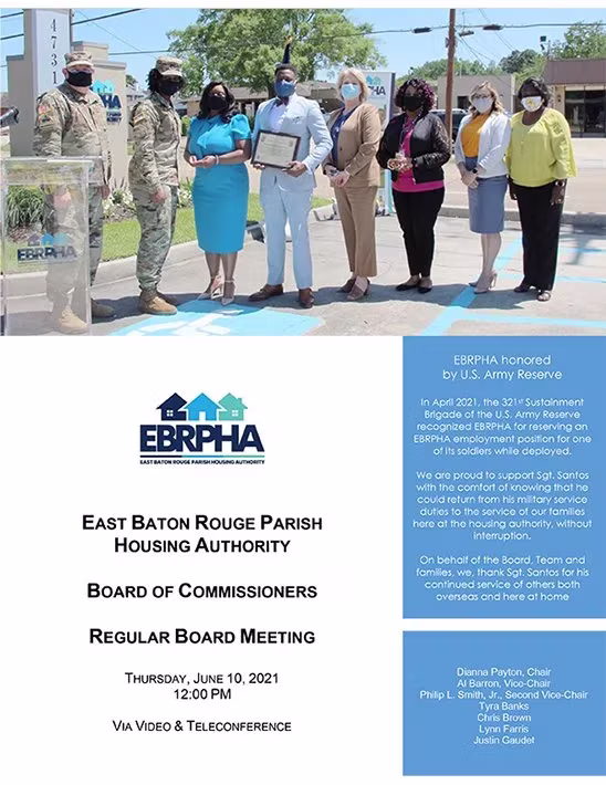 EBRPHA Board of Commissioners meeting agenda, June 10, 2021