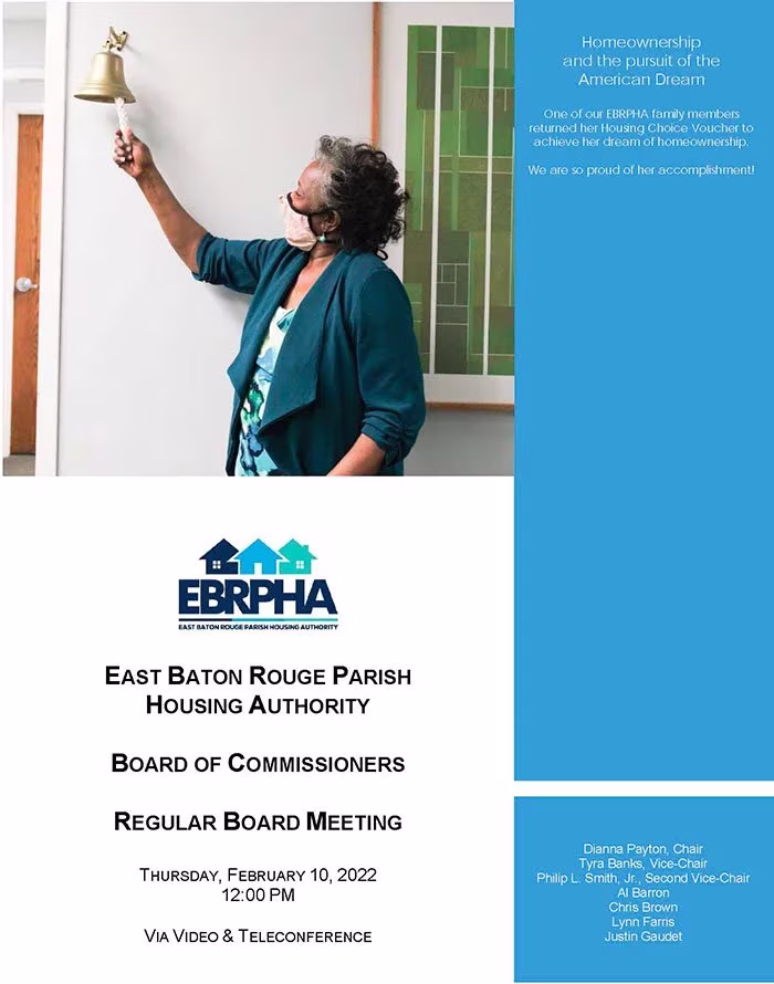 EBRPHA Board of Commissioners meeting agenda, February 10, 2022