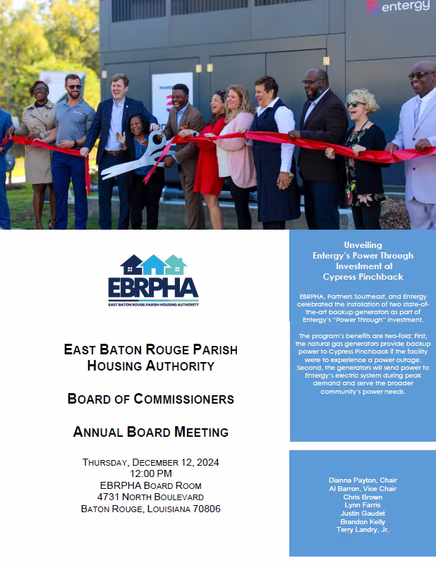 EBRPHA Board of Commissioners meeting agenda, December 12, 2024