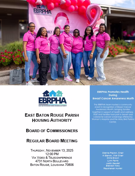 EBRPHA Board of Commissioners meeting agenda, November 13, 2025