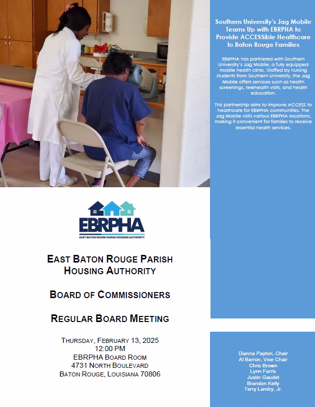 EBRPHA Board of Commissioners meeting agenda, February 13, 2025