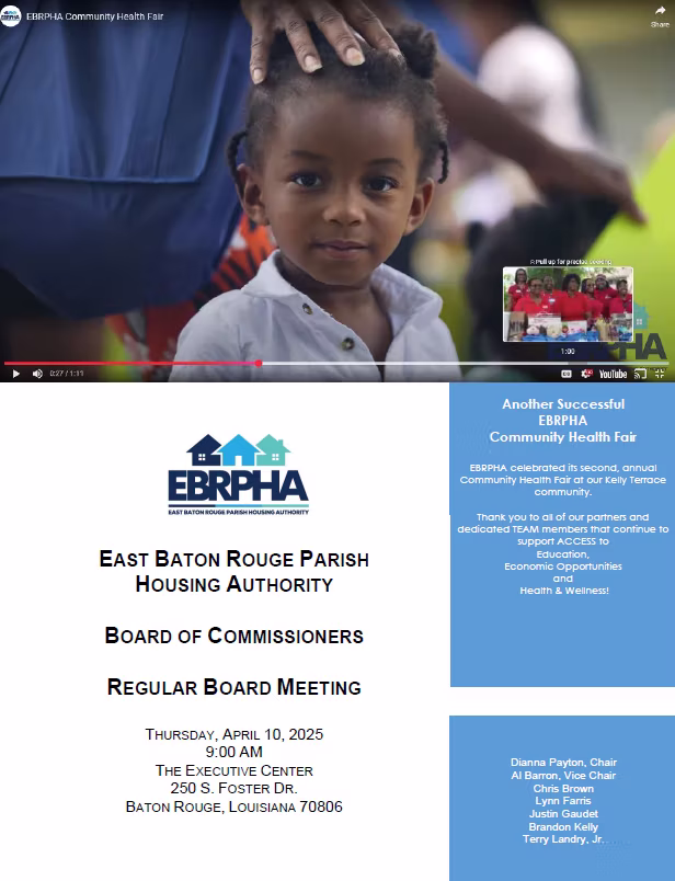 EBRPHA Board of Commissioners meeting agenda, April 10, 2025