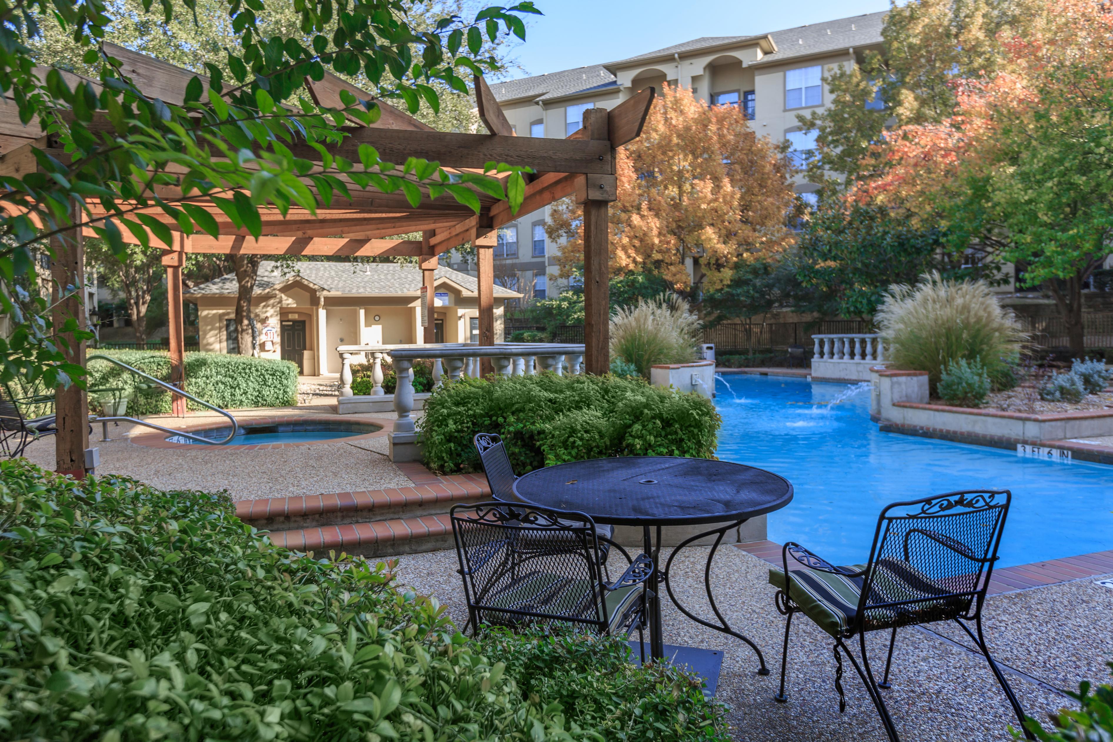 Seating surrounding a swimming pool