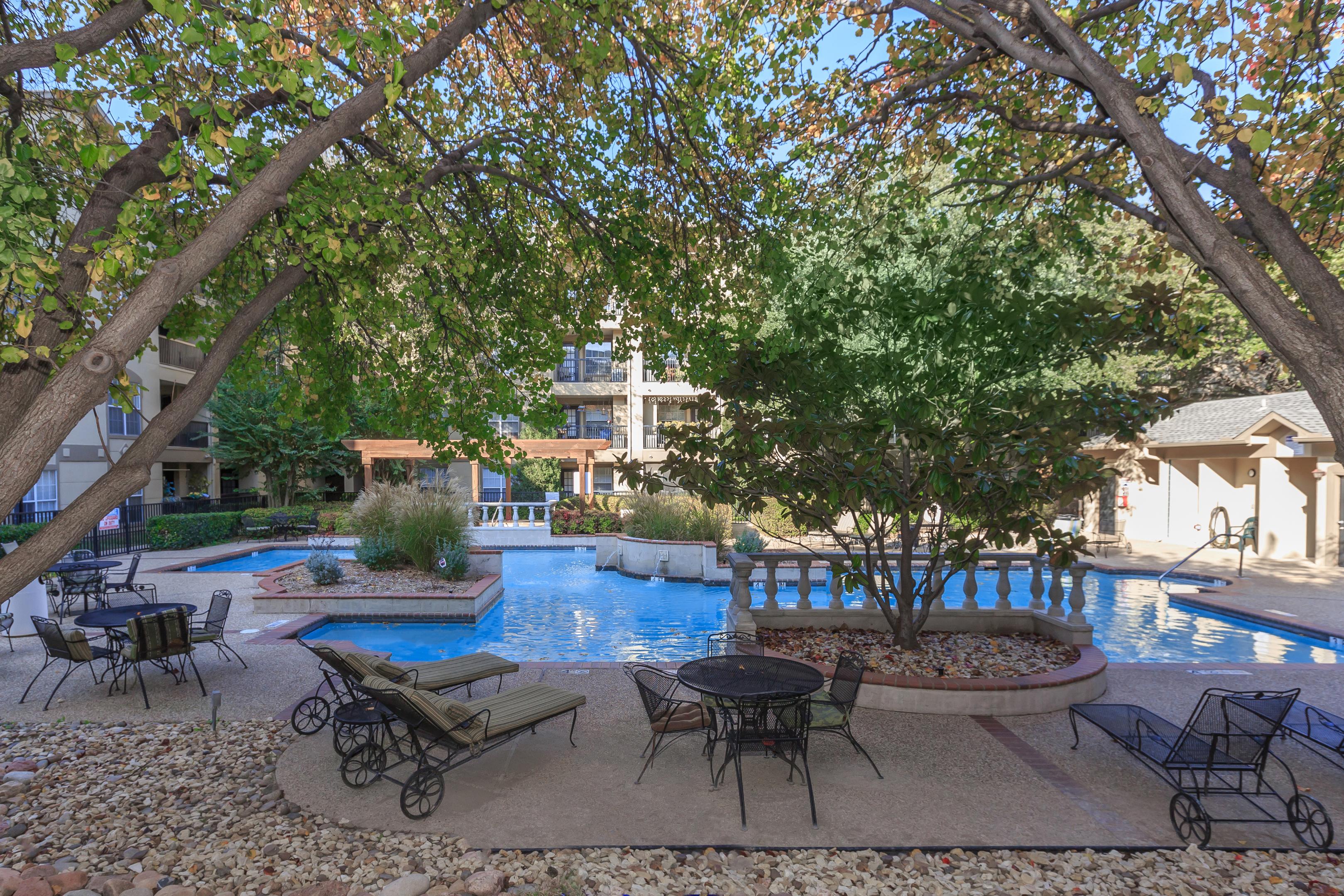 Seating surrounding a swimming pool