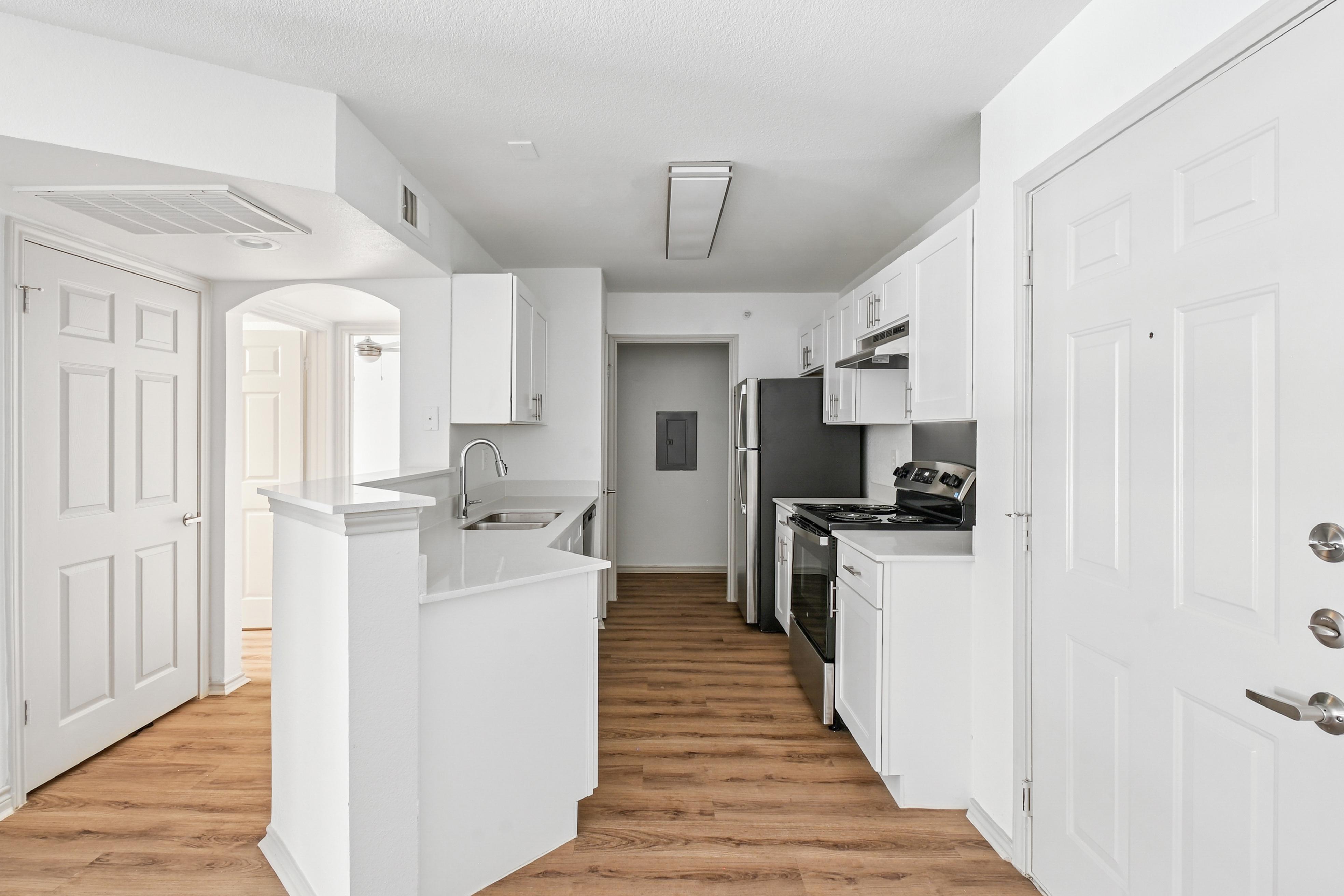 All white modern empty apartment with modern finishes
