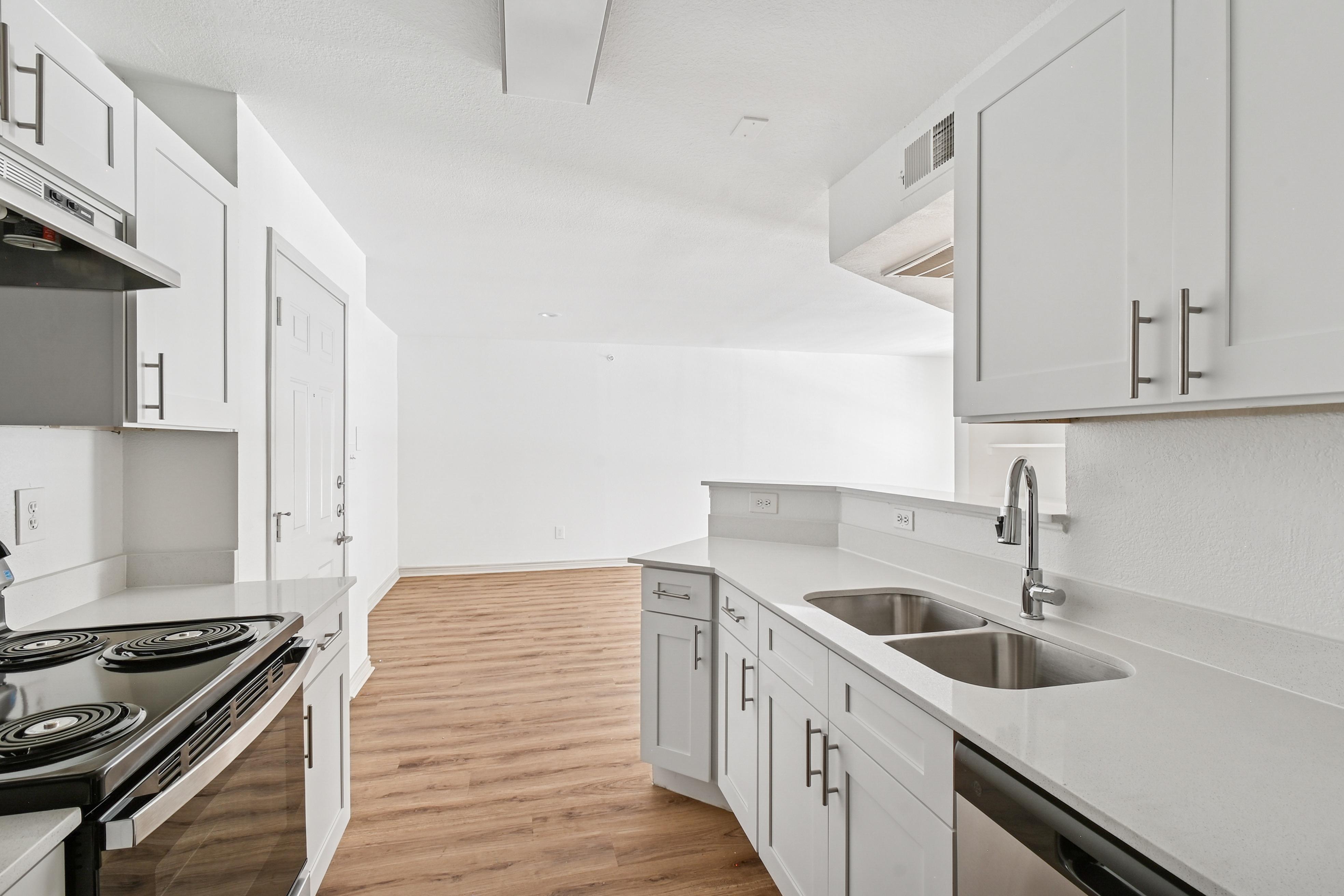 All white modern empty apartment with modern finishes