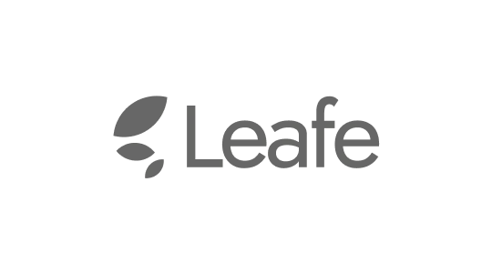 Logo with a stylized left arrow and text reading 'Leafie'