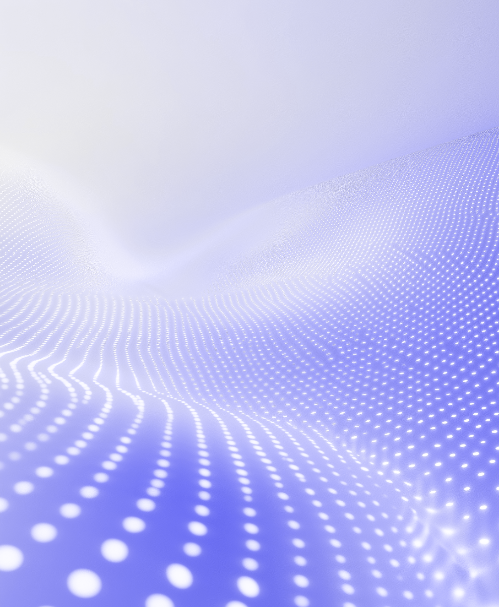 Abstract gently undulating surface with rows of glowing white dots on a gradient blue and white background.