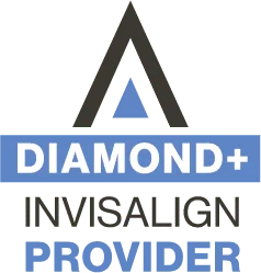 Invisalign logo with "Diamond+ Invisalign Provider" text prominently featured below a triangle design.