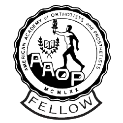 Seal of the American Academy of Orthotists and Prosthetists with the word "Fellow" below.