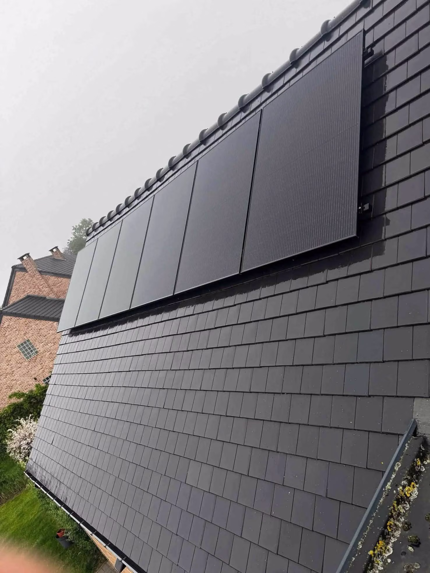 Toiture avec panneaux solaires après nettoyage