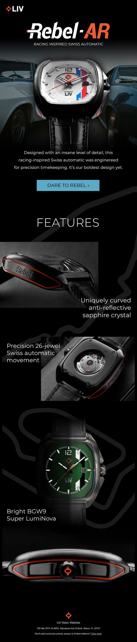 LIV Watches Rebel-AR launch email designed by Delvity