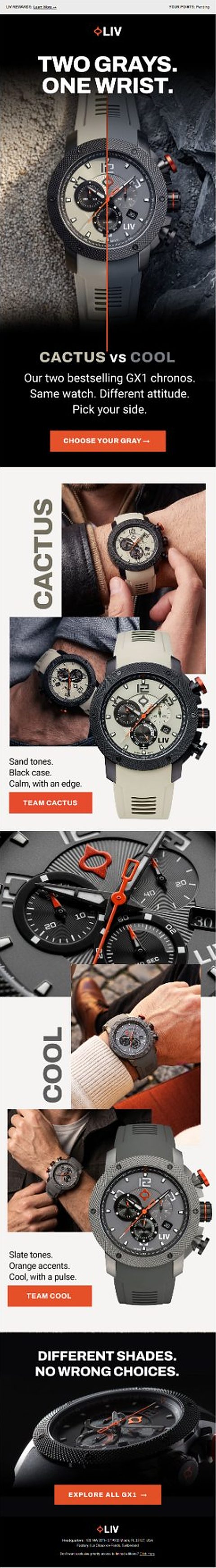 LIV Watches GX1 Cactus vs Cool email designed by Delvity