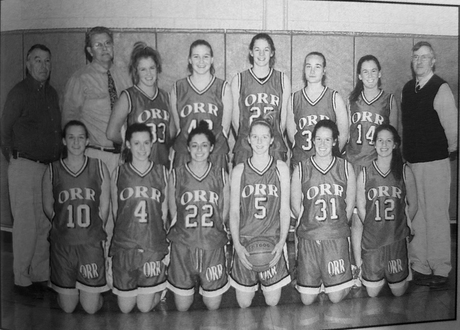 Bob Hohne with the 1999 ORR varsity girls basketball team