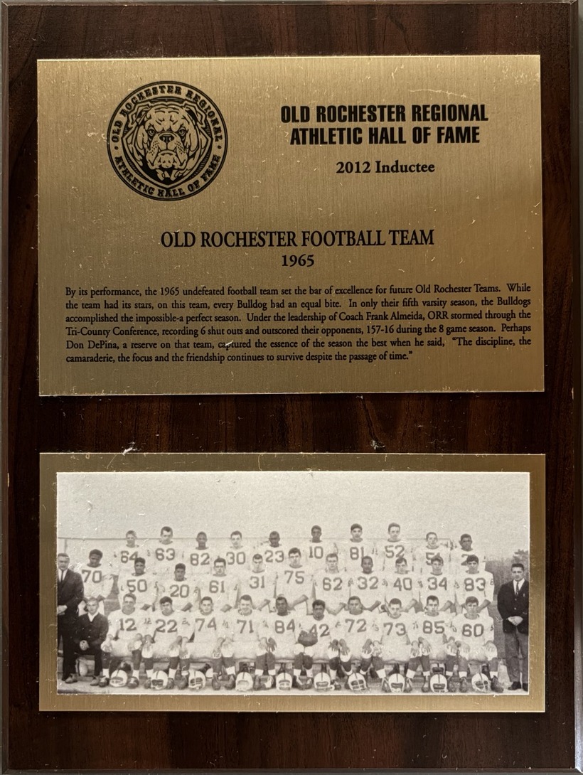 Hall of Fame display honoring the 1965 Old Rochester football team