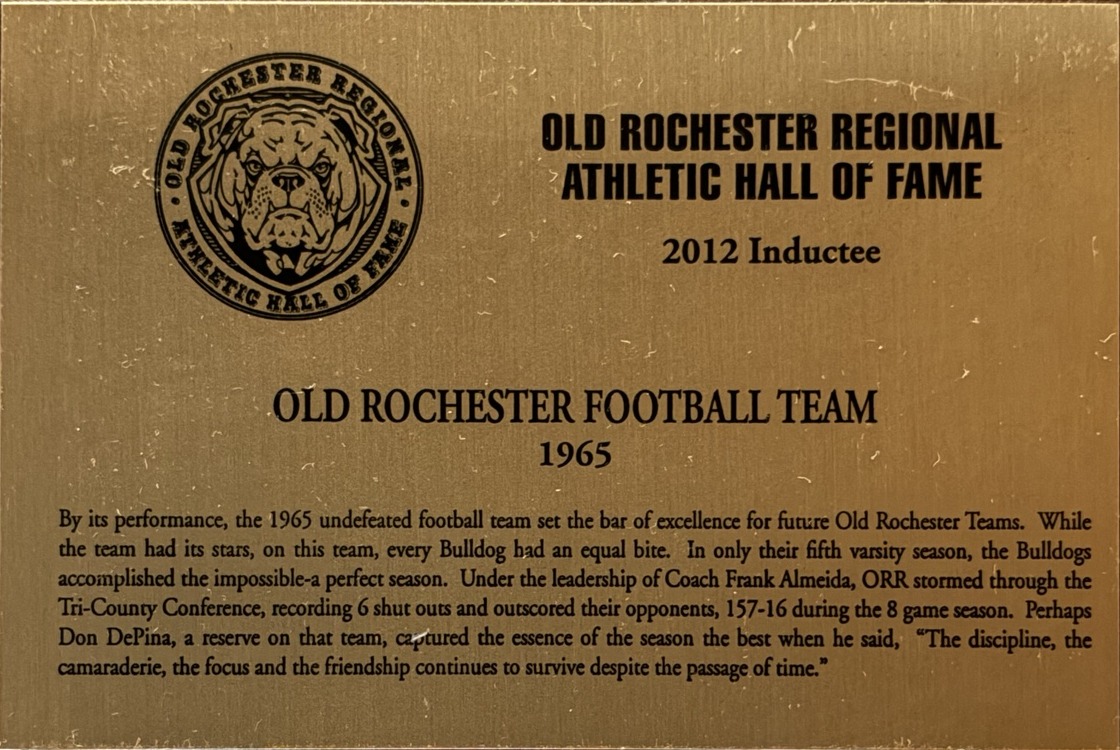 Official 2012 ORRAHOF plaque for the 1965 Football Team