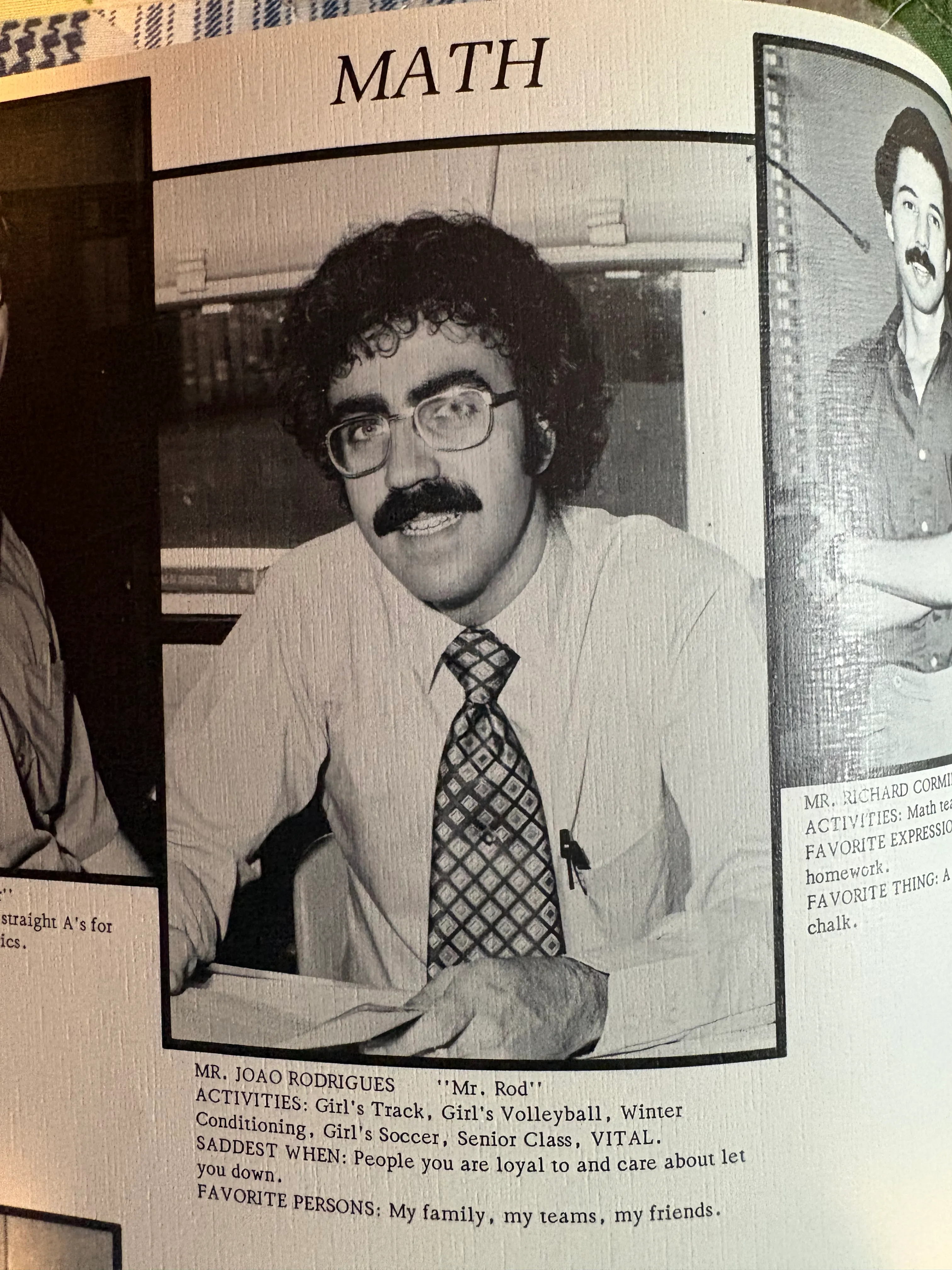 Joao Rodrigues seated at his classroom desk in an ORR yearbook