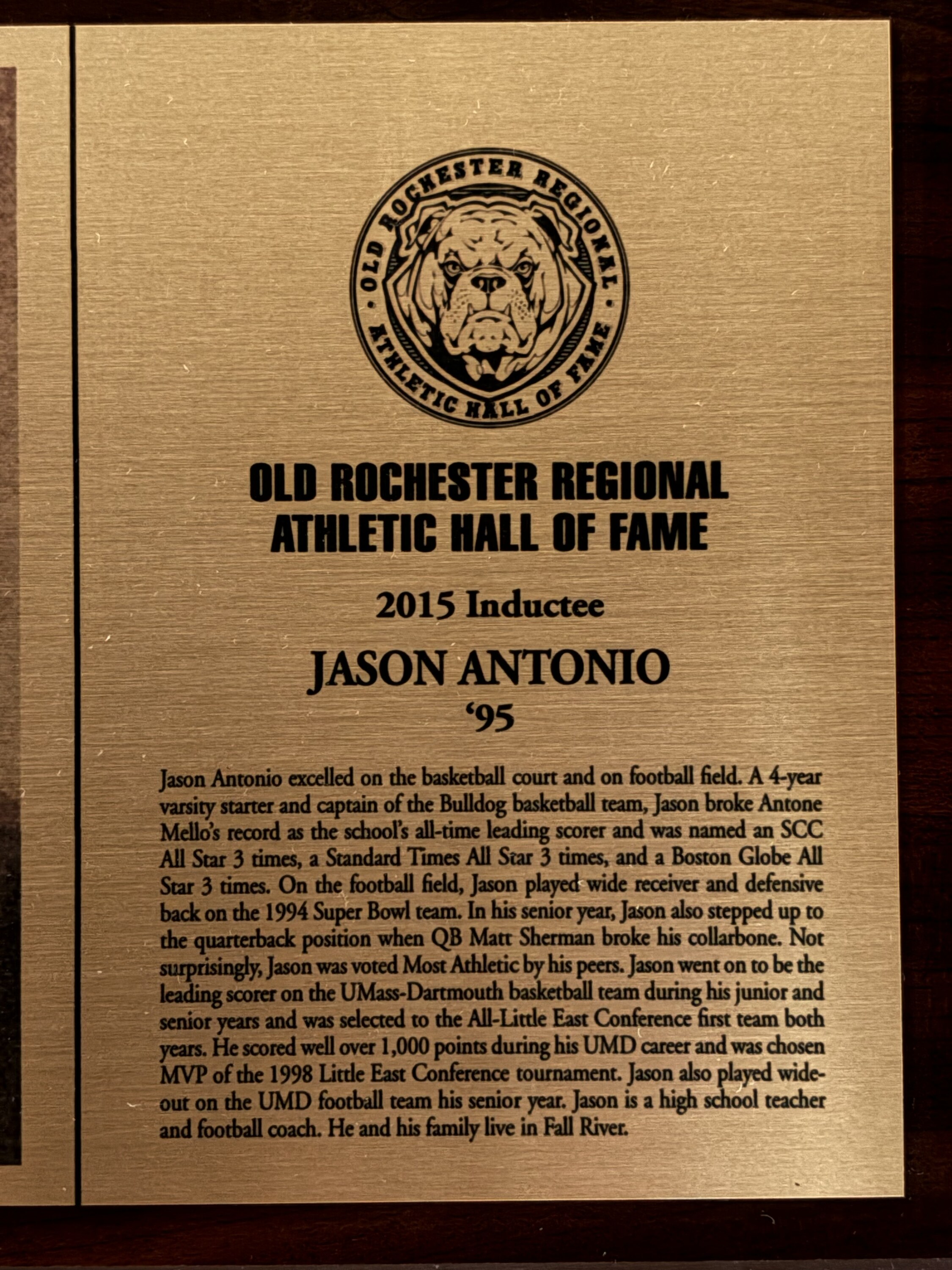 Original 2015 Hall of Fame plaque for Jason Antonio