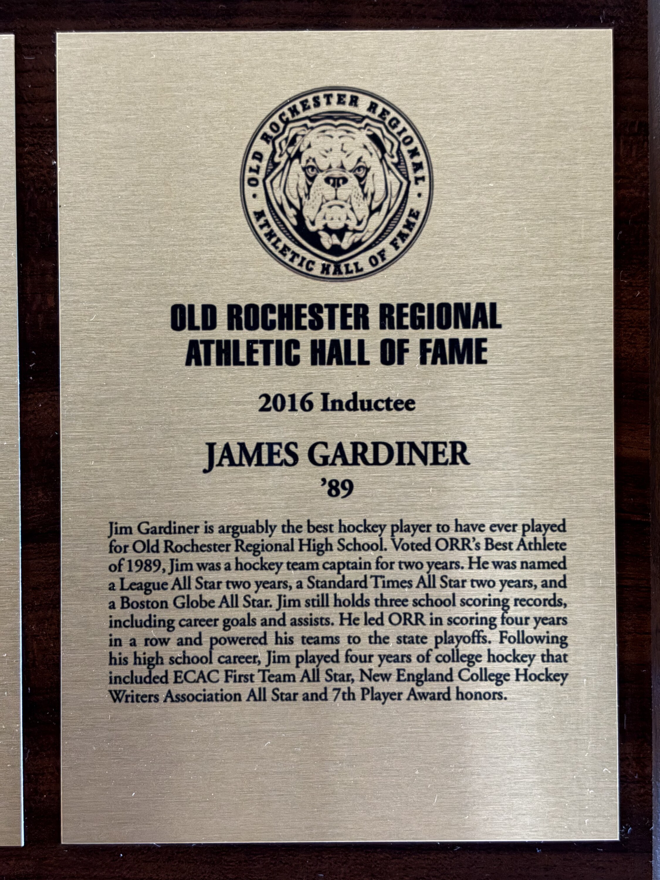Original 2016 Hall of Fame plaque for James Gardiner
