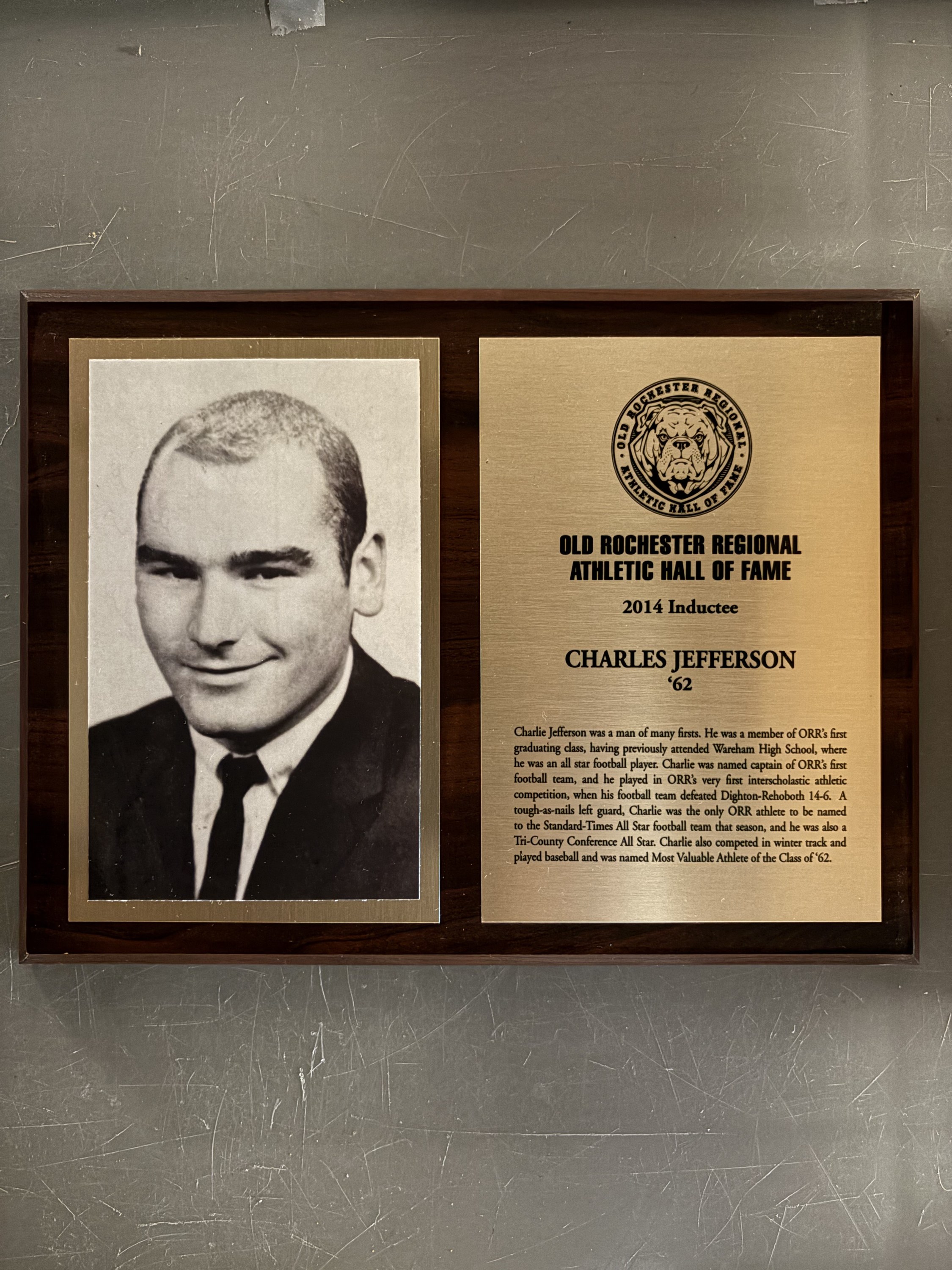 Charles Jefferson's complete 2014 Hall of Fame display, with portrait and plaque