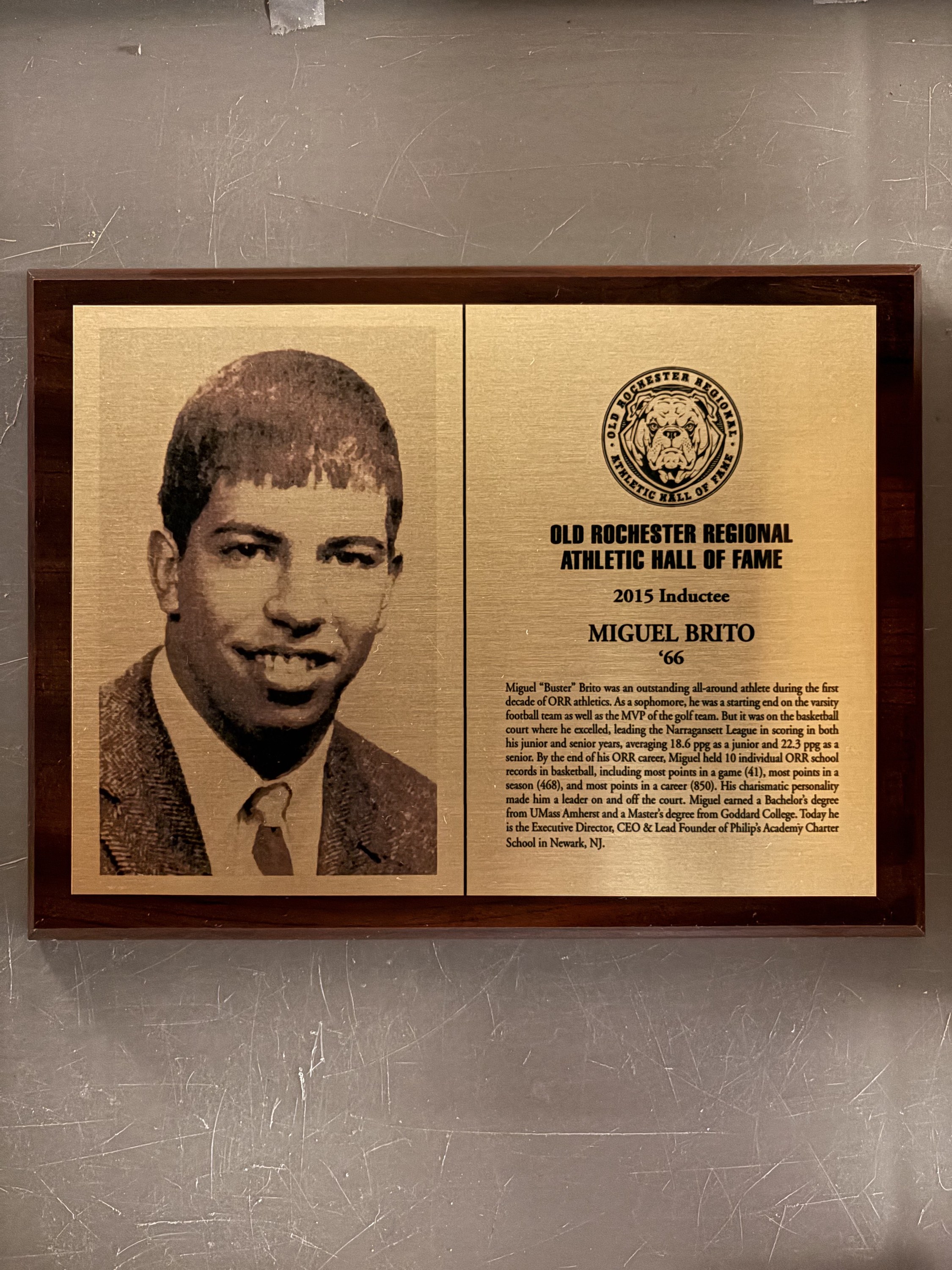 Miguel Brito's complete 2015 Hall of Fame display with portrait and plaque