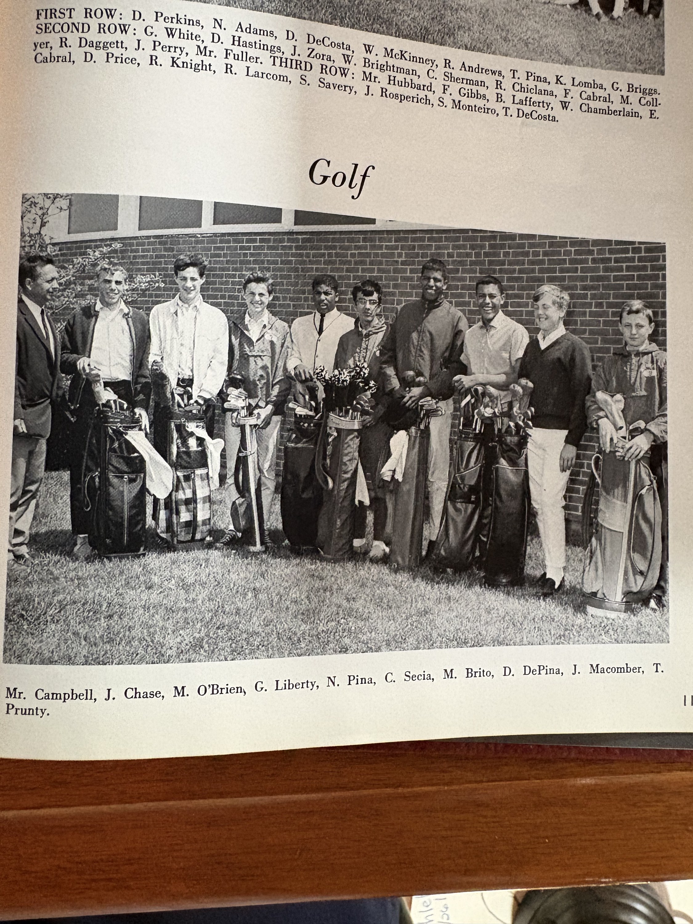 ORR golf team yearbook page with M. Brito named in the roster
