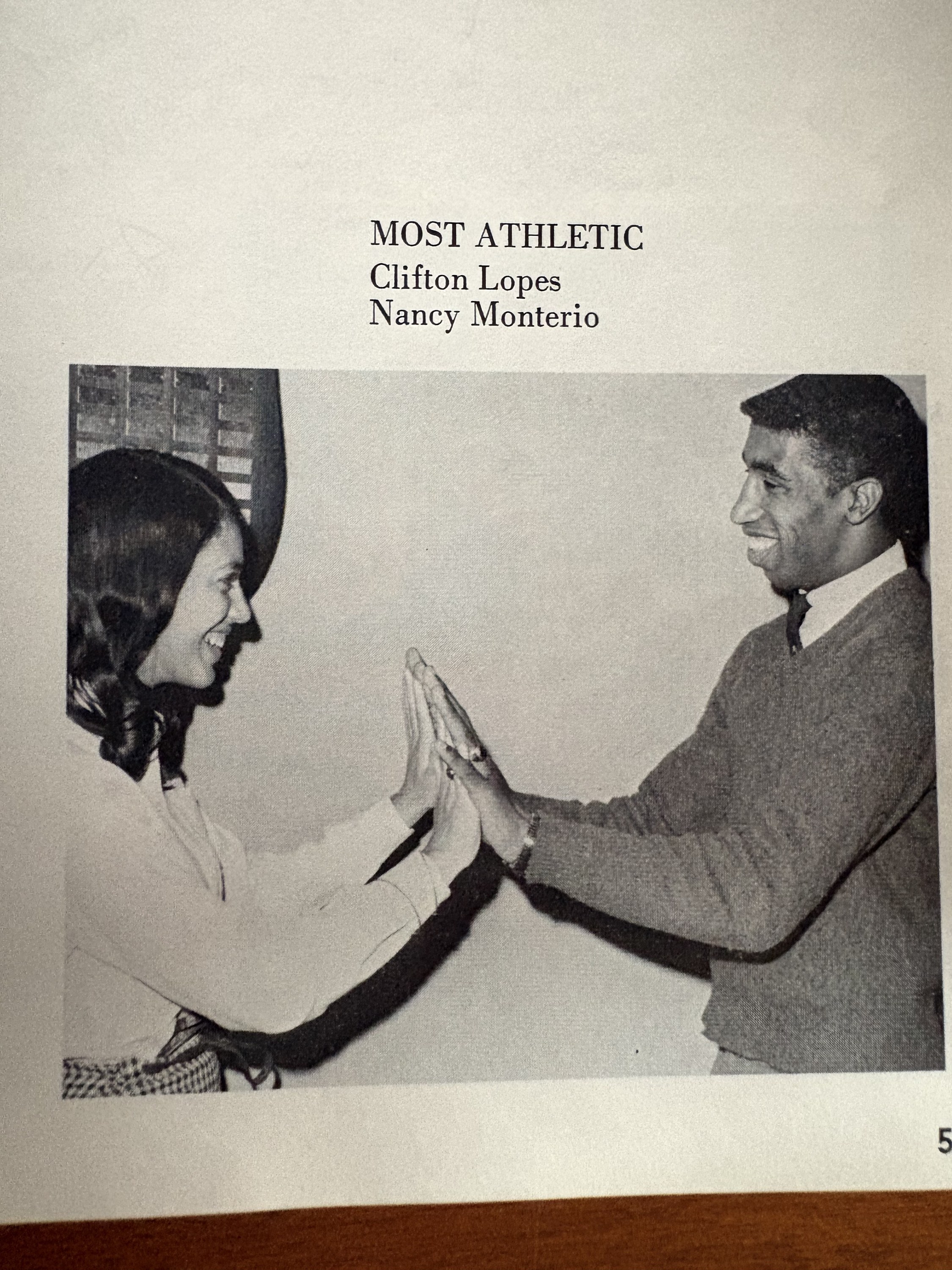 Yearbook Most Athletic page naming Clifton Lopes and Nancy Monterio