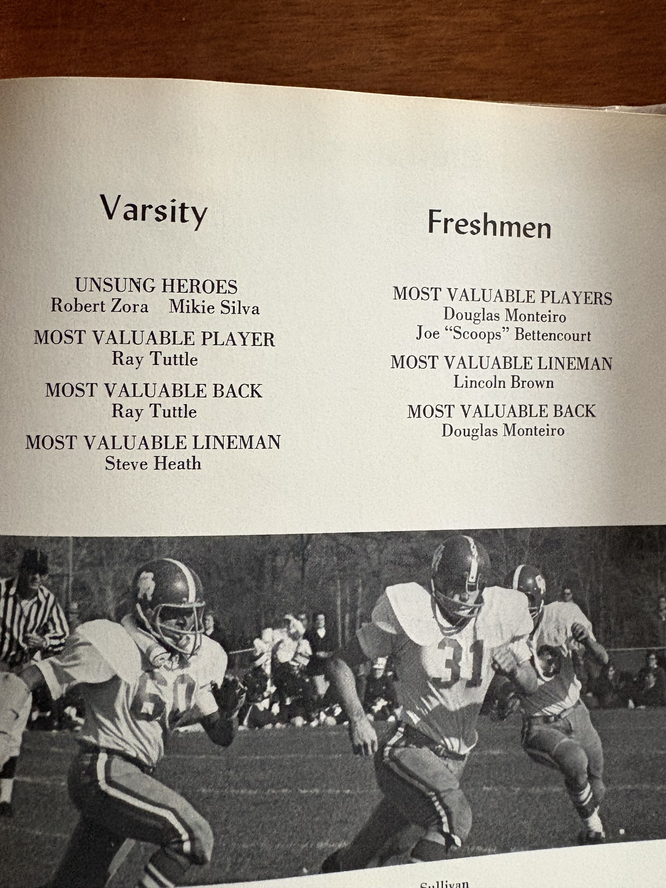 Yearbook football honors naming Steve Heath varsity Most Valuable Lineman