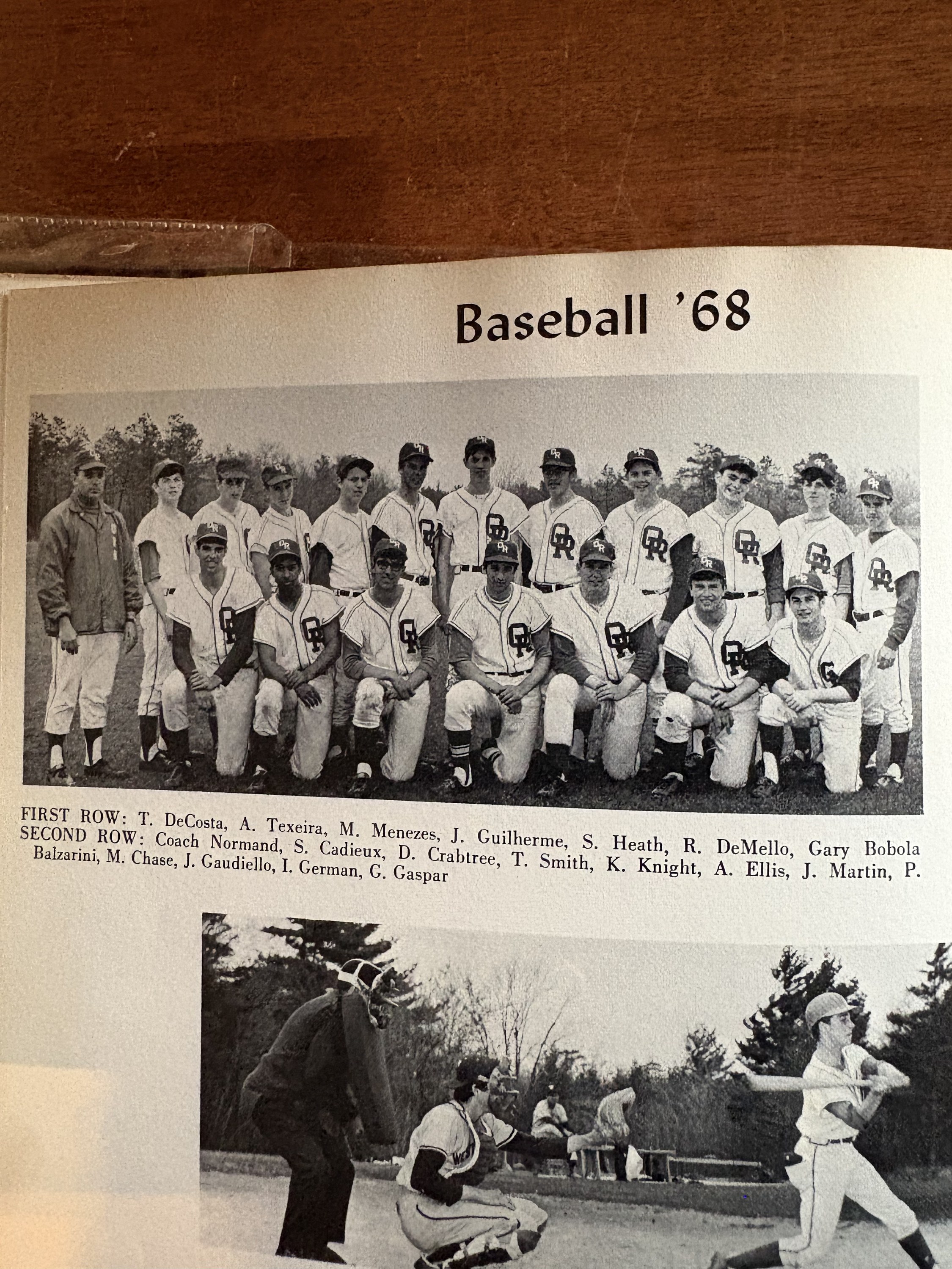 1968 ORR baseball yearbook page listing S. Heath in the first row