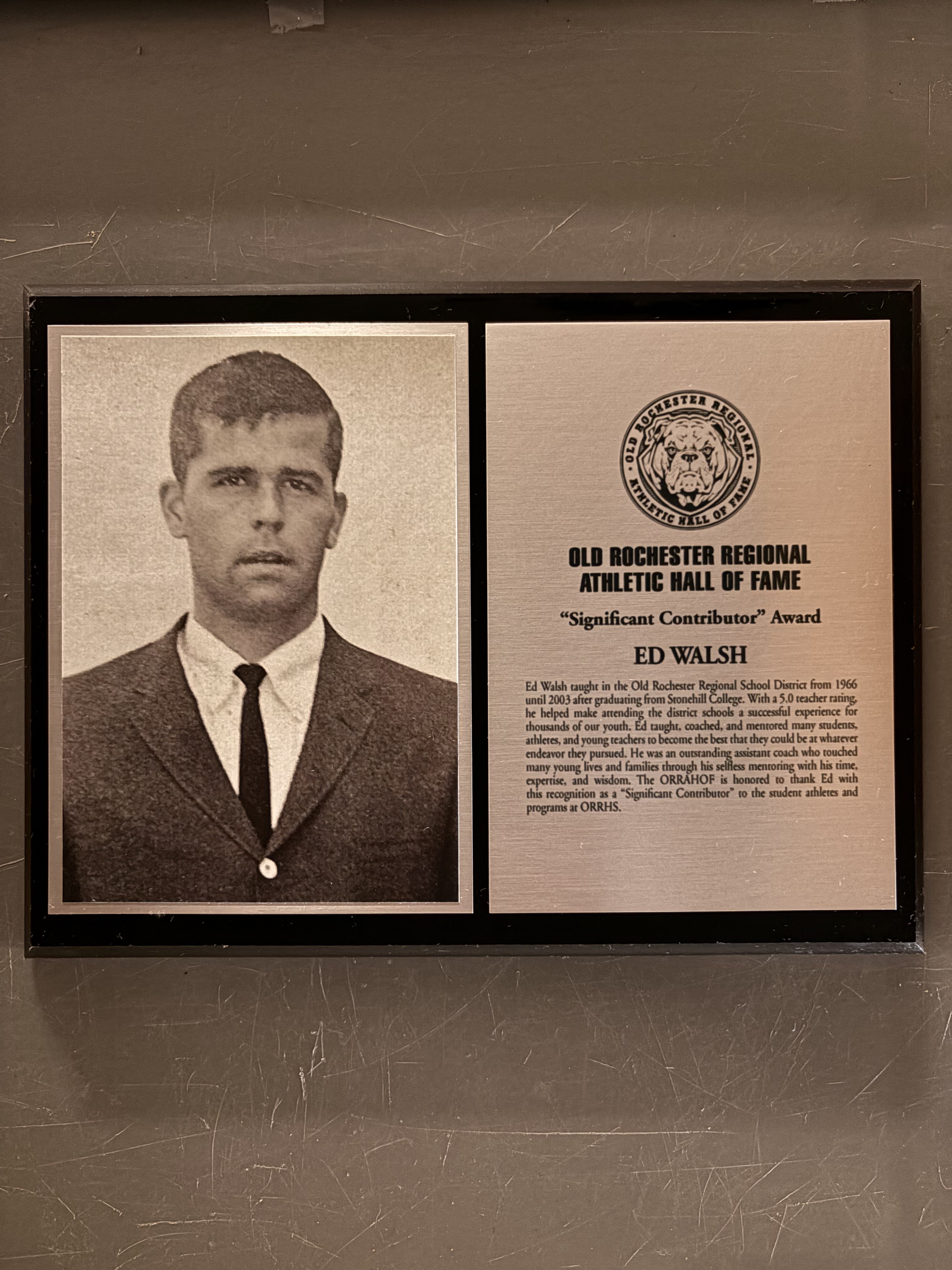 Ed Walsh’s historical portrait beside his Significant Contributor Hall of Fame plaque