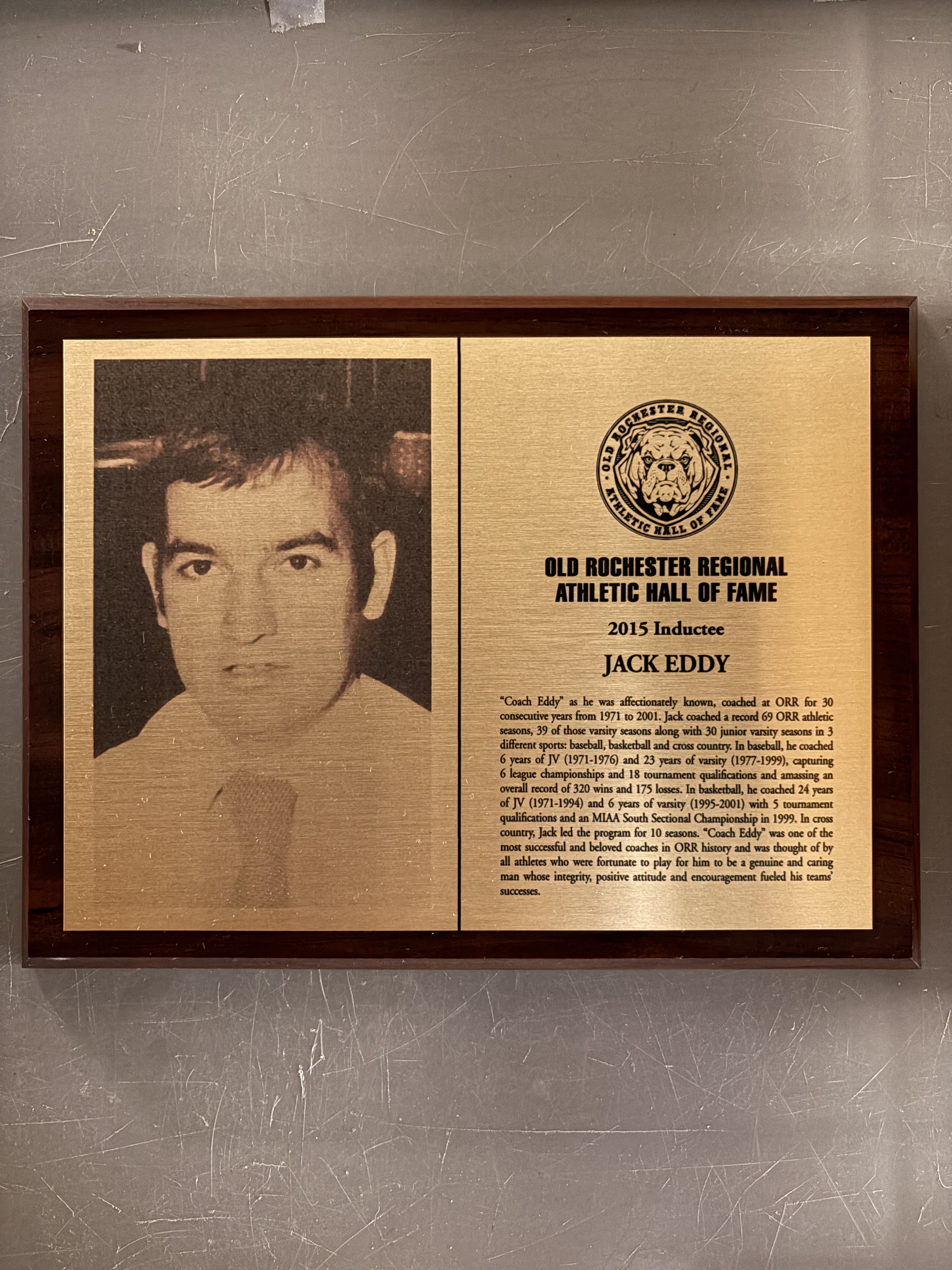 Jack Eddy’s complete 2015 Hall of Fame display with historical photograph and induction plaque