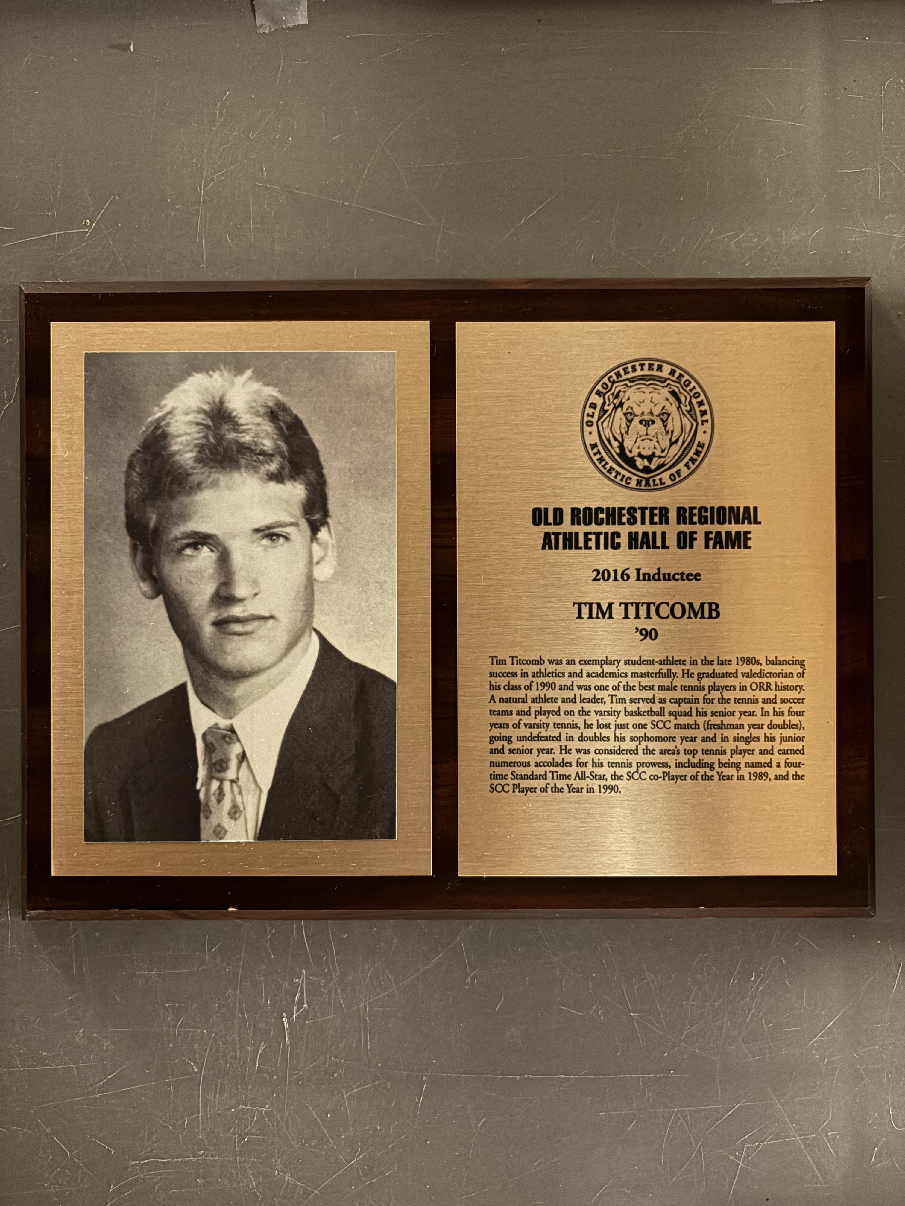 Tim Titcomb’s complete 2016 Hall of Fame display with historical photograph and induction plaque