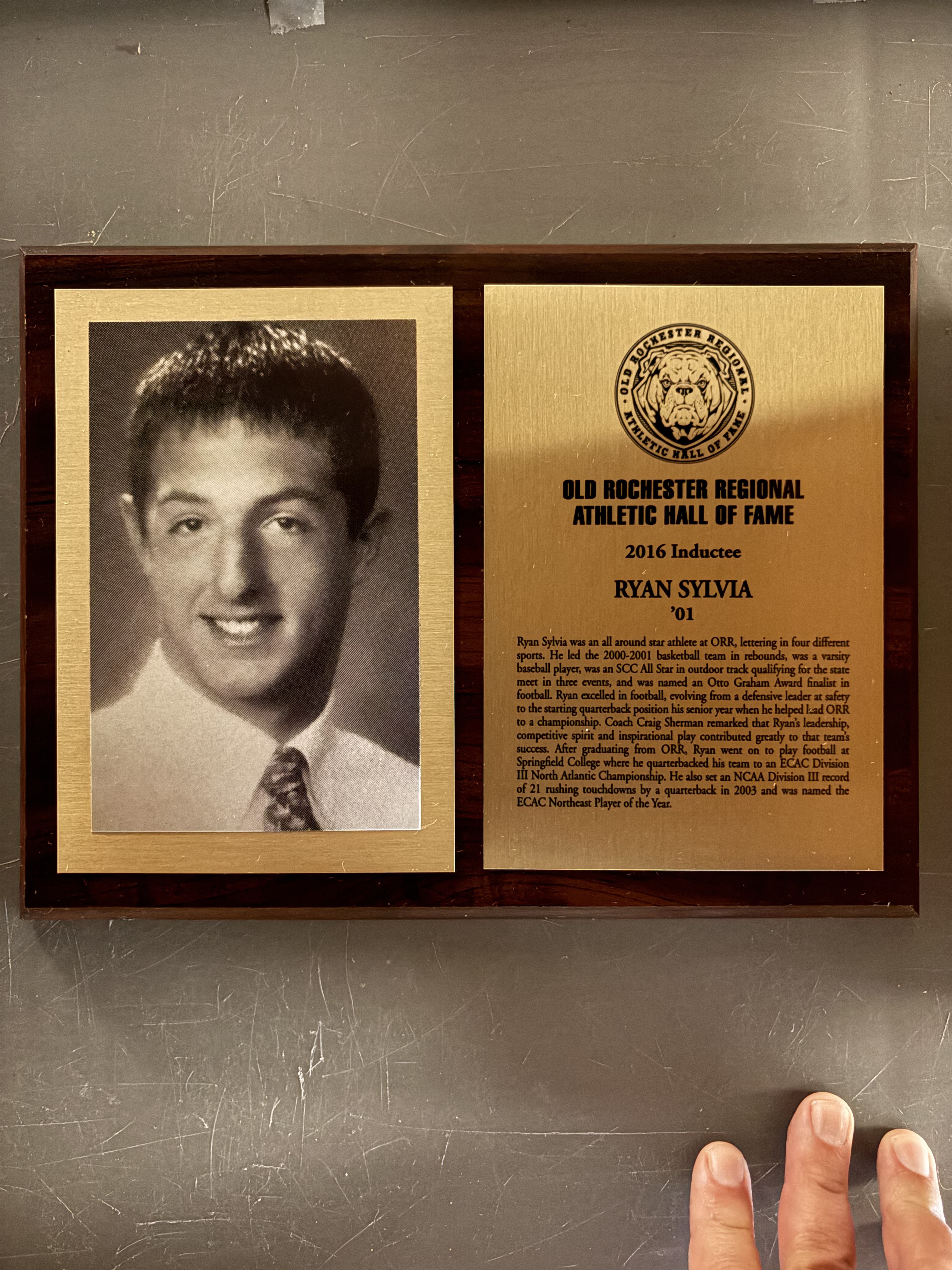 Ryan Sylvia’s complete 2016 Hall of Fame display with historical photograph and induction plaque