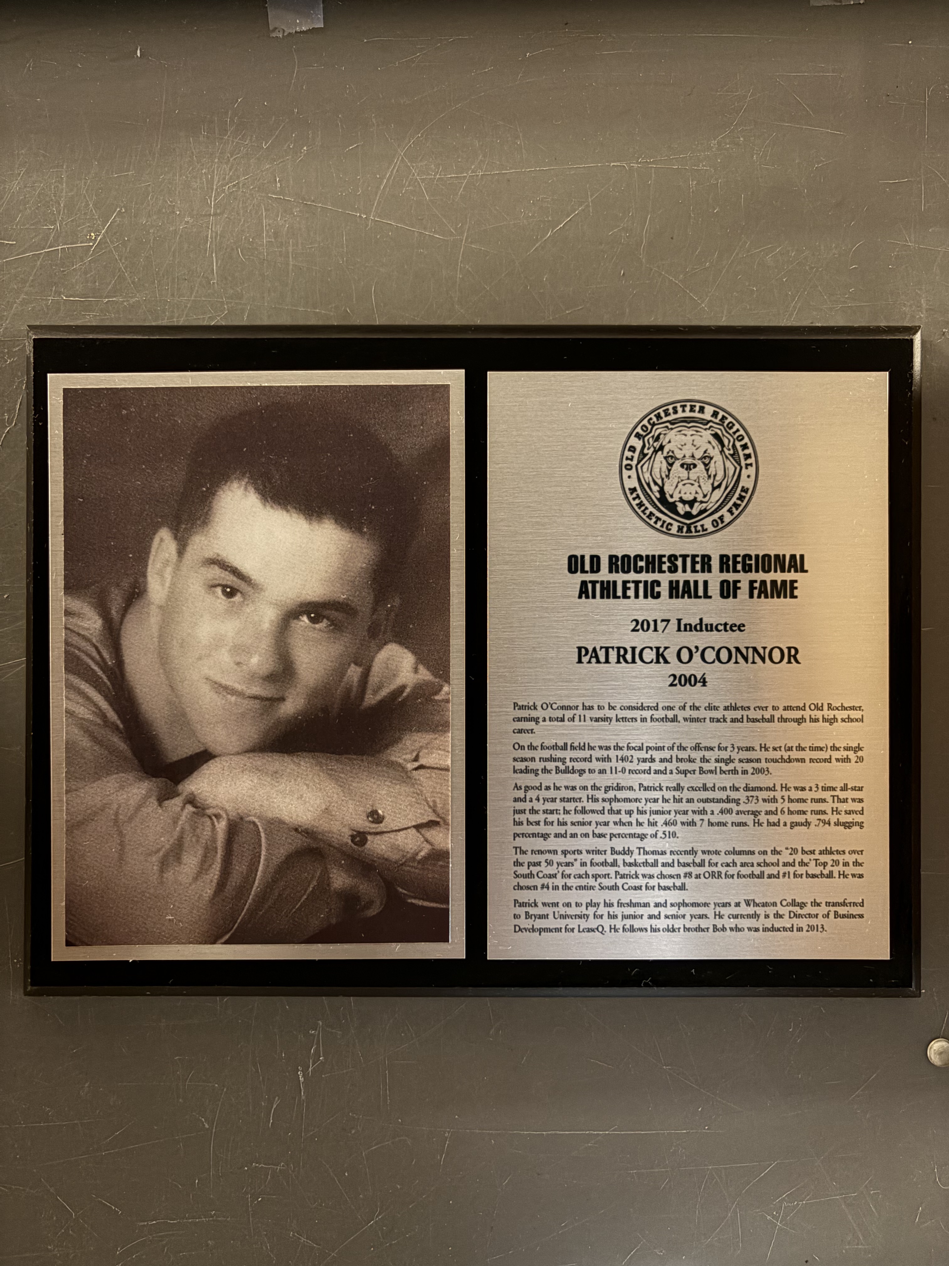 Patrick O’Connor’s complete 2017 Hall of Fame display with historical photograph and induction plaque