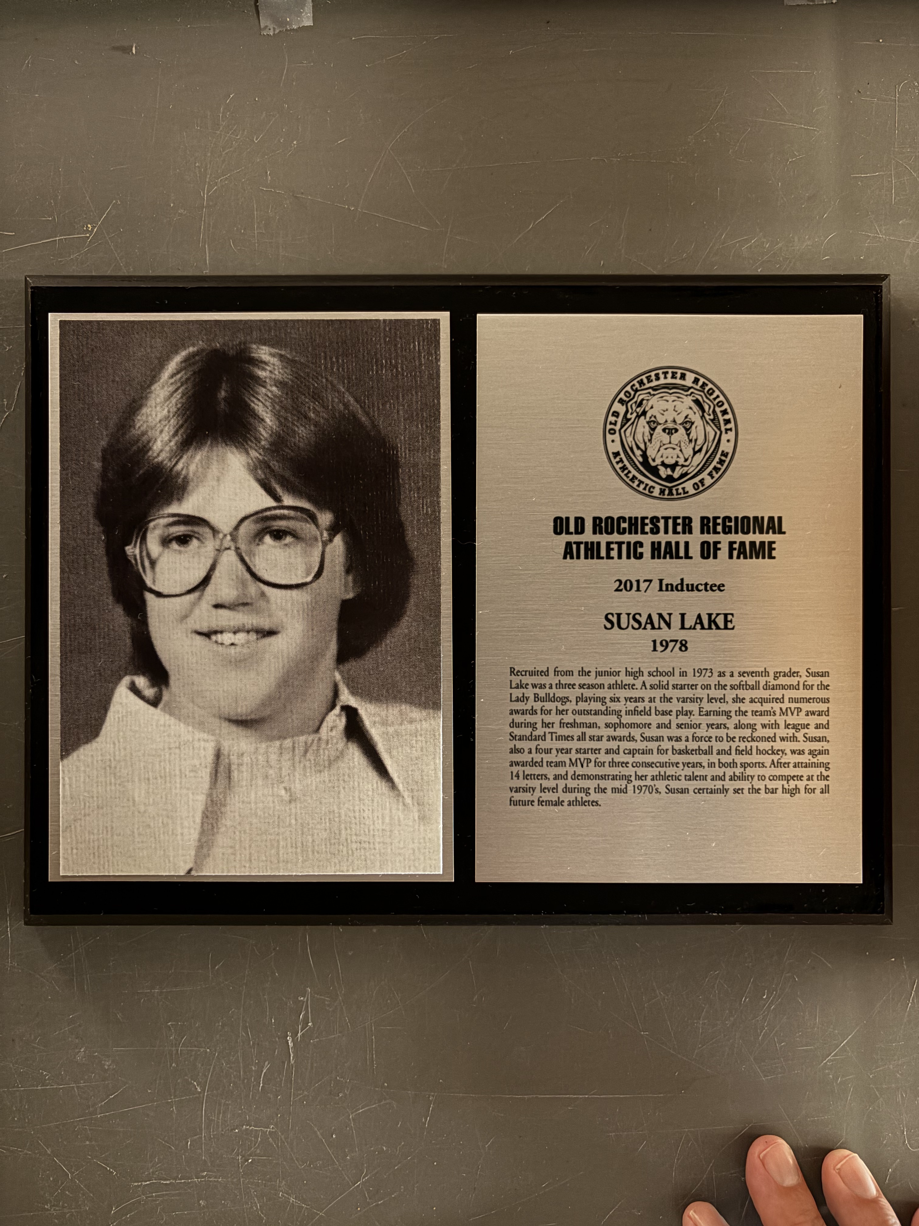 Susan Lake’s complete 2017 Hall of Fame display with historical photograph and induction plaque