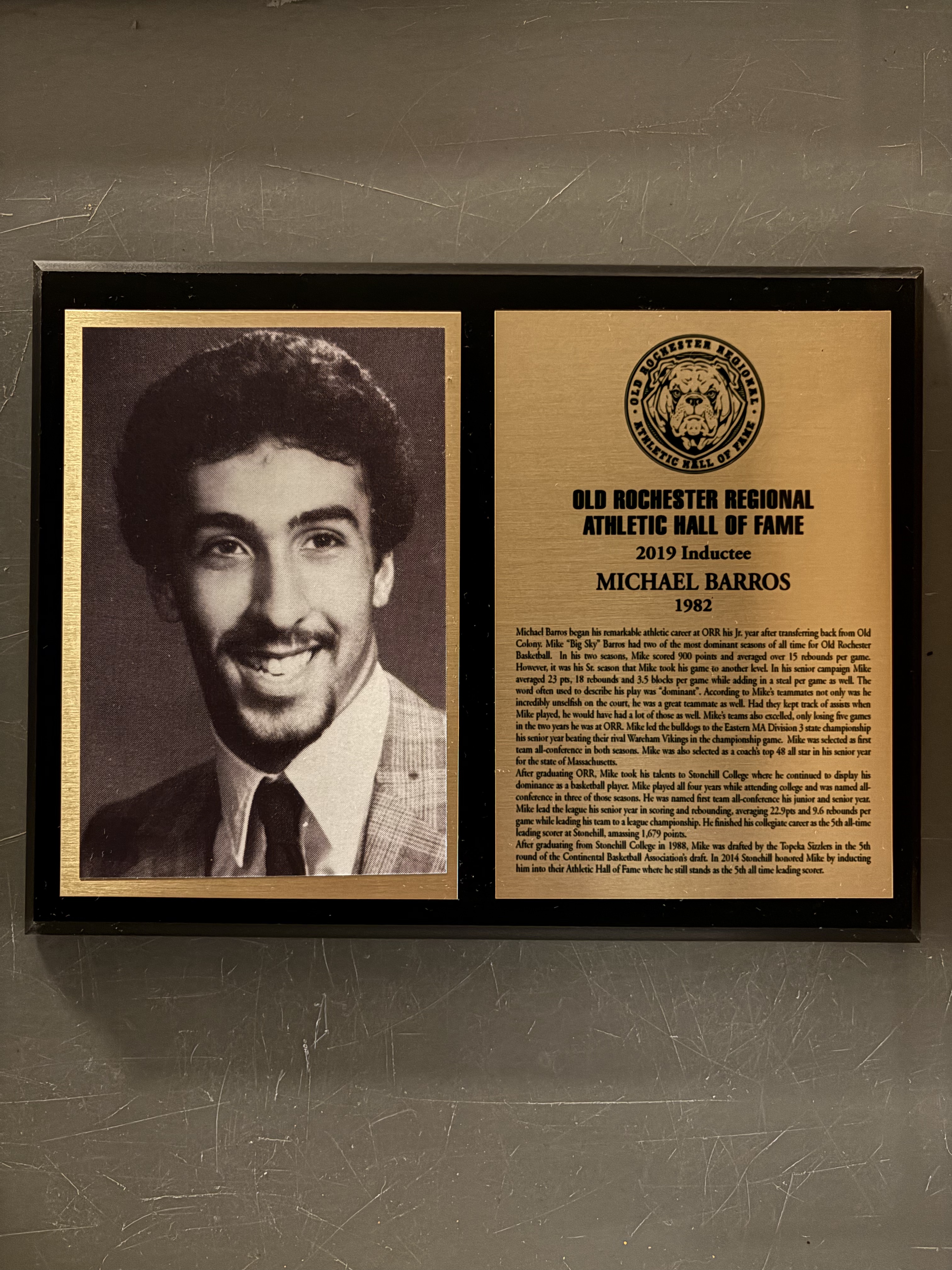 Michael Barros’s complete 2019 Hall of Fame display with historical photograph and induction plaque