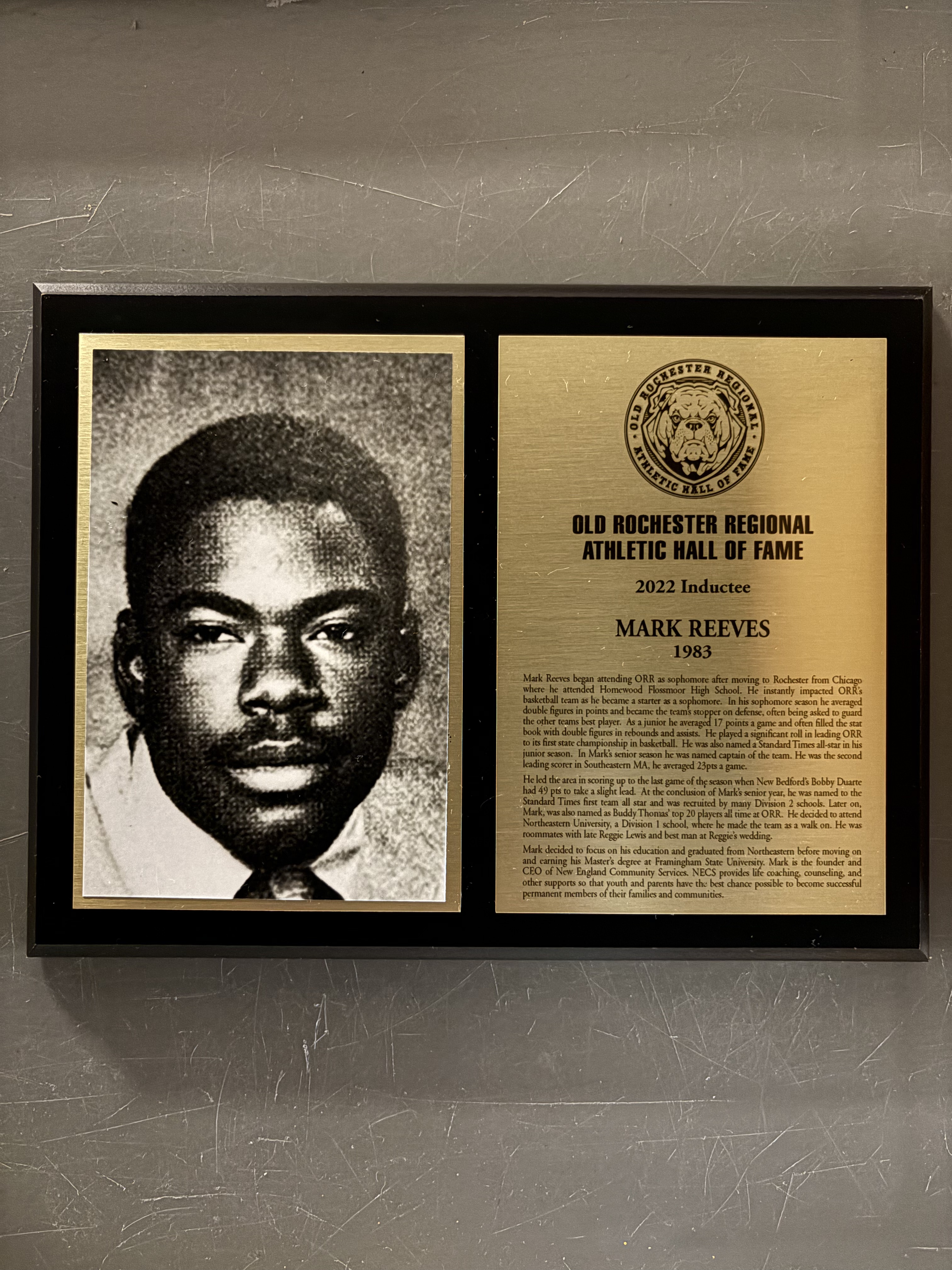 Mark Reeves’s complete 2022 Hall of Fame display with historical photograph and induction plaque