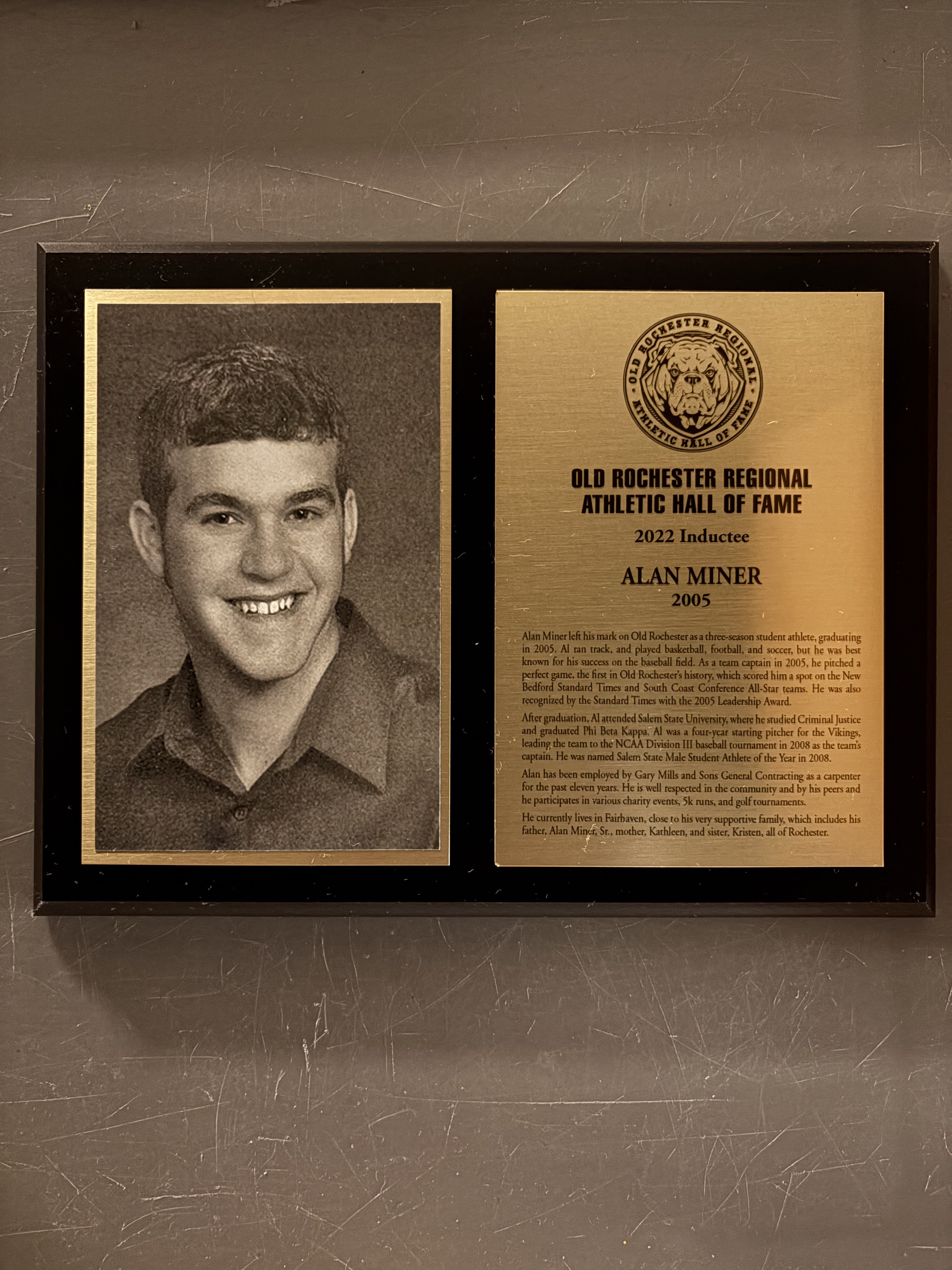 Alan Miner’s complete 2022 Hall of Fame display with historical photograph and induction plaque